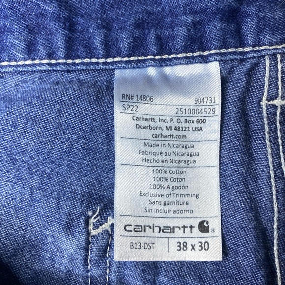 Carhartt Men's Loose Original Fit Work Dungaree Jeans B13-DST 38x30 NWOT - Picture 3 of 3